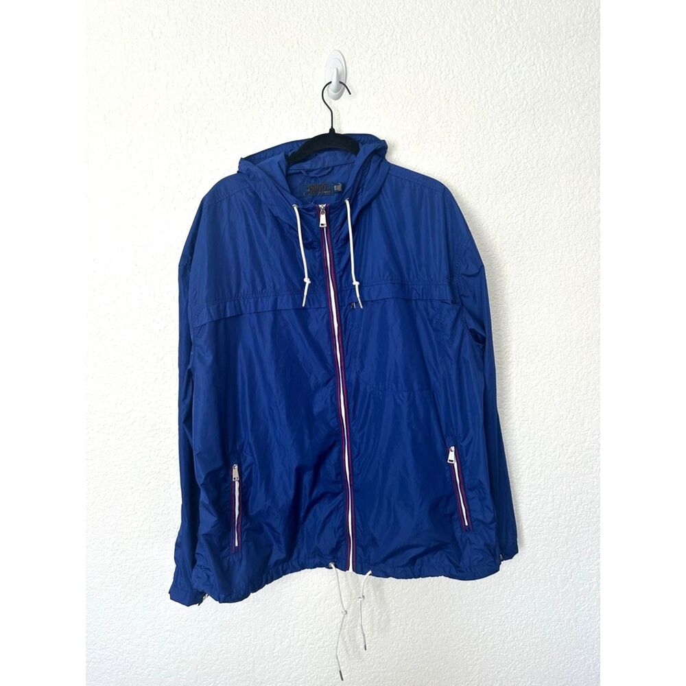 Polo Ralph Lauren Blue Nylon Hooded Windbreaker Jacket Mens 2XB Patch